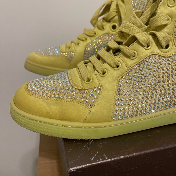 Gucci Rhinestone Covered Coda Hi-Top Sneaker in Hot Yellow 40 - Picture 6 of 6